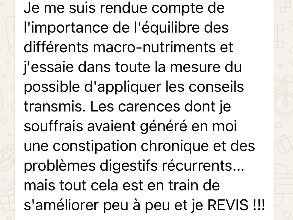 Message d'une cliente reçu par WhatsApp