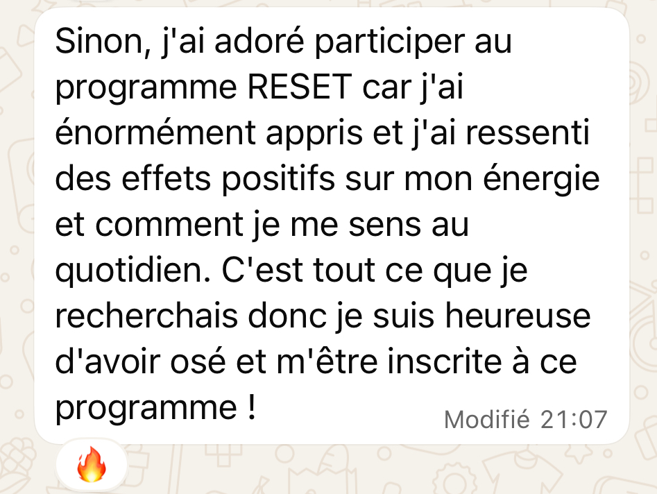 Message d'une cliente reçu par WhatsApp