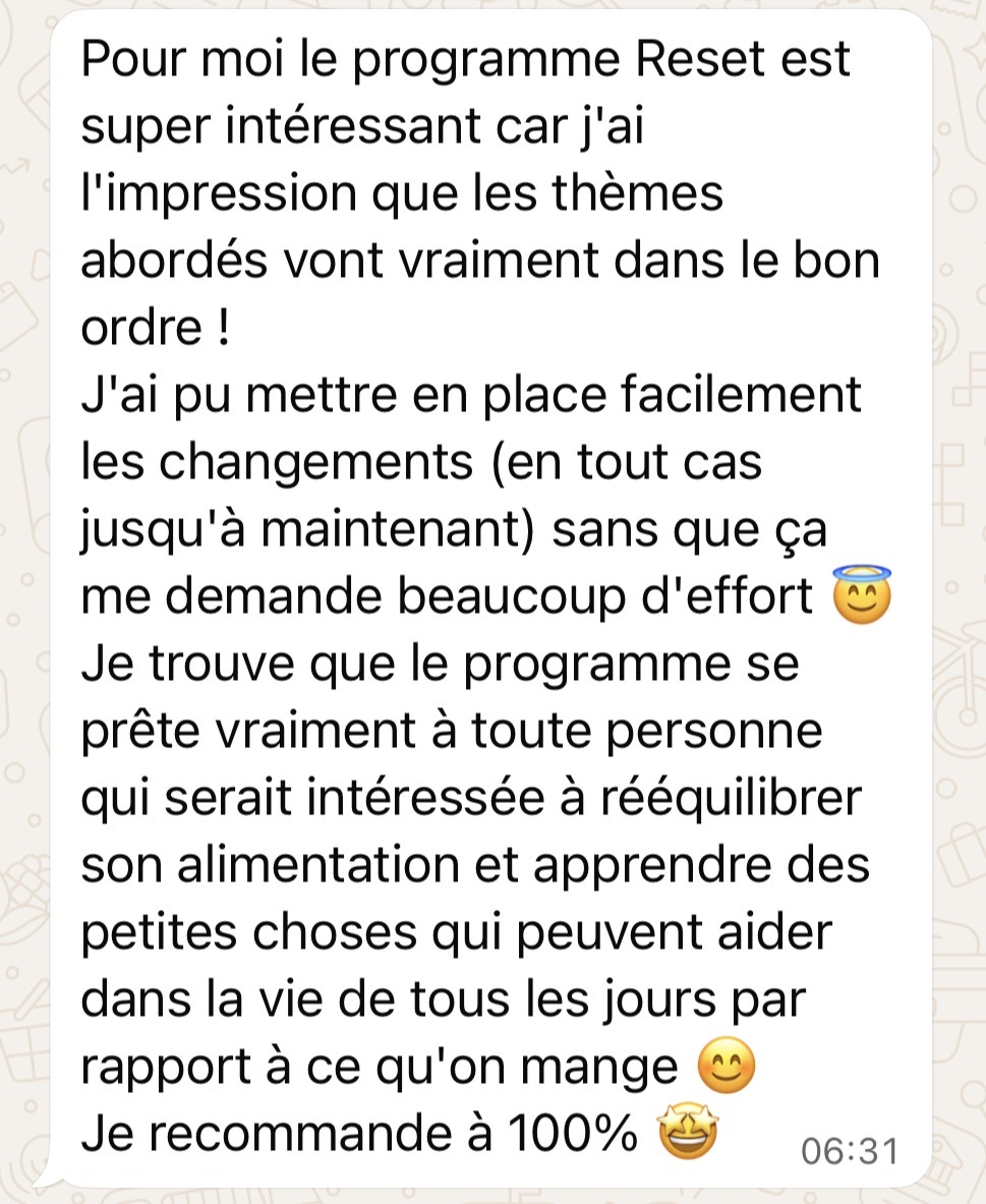 Message d'une cliente reçu par WhatsApp